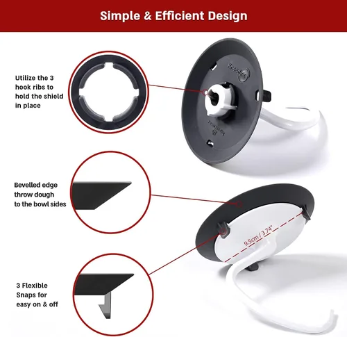 Vista 7 de KneadAce Protector de gancho para masa para ayuda de cocina, evita que tu masa suba y obstruya tu batidora. Accesorio mezclador sin desorden