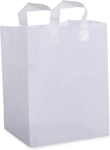Vista 8 de Bolsas de plástico blancas Prime Line Packaging, bolsas de regalo para compras con asas para pequeñas empresas, comestibles, servicio de alimentos