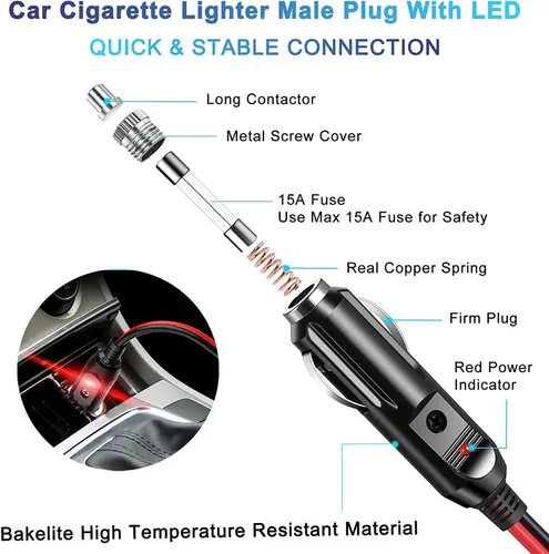 Vista 3 de Conector SAE de 12 V/24 V a enchufe de encendedor de cigarrillos de 12 V, 6 pies, adaptador de enchufe de encendedor de cigarrillos de automóvil