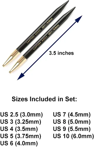 Vista 4 de Lantern Moon Ancestry - Juego de 9 pares de agujas de tejer circulares intercambiables de 4 pulgadas, hechas a mano de ébano de EE. UU. 2.5, 3, 4