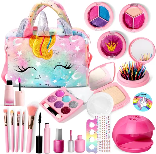 Vista 9 de ULOVEME Umicorn - Kit de maquillaje real para niñas pequeñas, juguete de maquillaje real, no tóxico, lavable, regalo para cumpleaños de niñas de 3