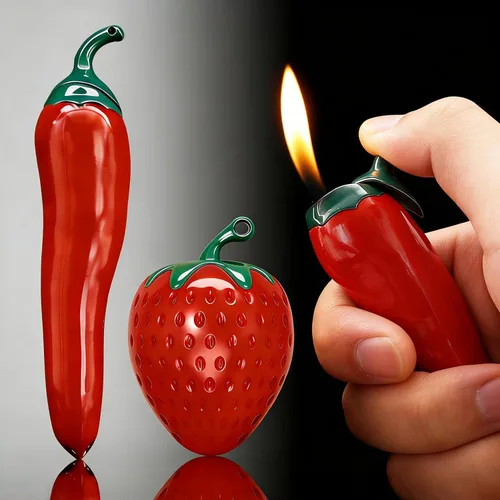Vista 7 de Paquete de 2 antorchas con forma de chile, rojo y verde, encendedores de butano, llama de chorro ajustable a prueba de viento, recargable, cocina 422