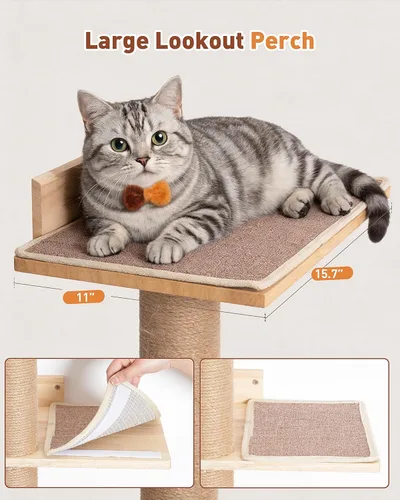Vista 2 de Árbol para gatos de 80.3 pulgadas de alto para pared, árbol de gato de 5 niveles de piso a techo, árbol para gatos ajustable montado en la pared