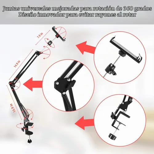 Vista 6 de SAMHOUSING Soporte para tableta para cama, soporte de montaje para cama giratorio de 360 grados con brazo de aluminio para iPad, iPhoneXS, N-Switch