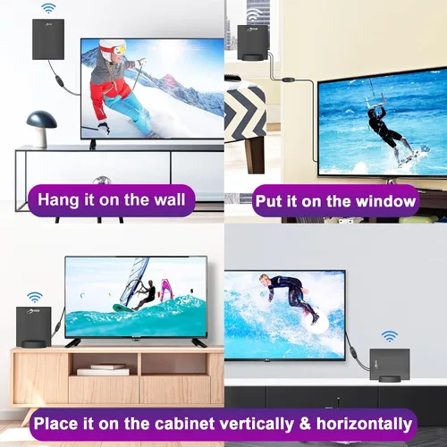 Vista 7 de Antena de TV 2025 para Smart TV interior para canales locales - Antena HDTV amplificada para interiores, largo alcance, soporta 4K, 1080p, VHF/UHF