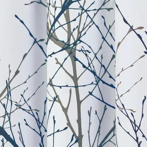 Vista 9 de FMFUNCTEX Cortinas 100% Opacas Azul Blanco con Forro de Árbol para Dormitorio, Cortinas de 63 Pulgadas de Largo con Patrón de Ramas para Sala