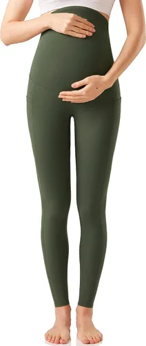 Vista 5 de Enerful Leggings de entrenamiento de maternidad para mujer, sobre el vientre, ropa activa, pantalones de yoga suaves atléticos con bolsillos