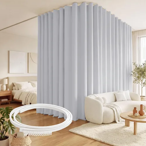 Vista 10 de RYB HOME Cortina de puerta con guía de techo, cortinas opacas de privacidad para puerta francesa, dormitorio, sala de estar, ventana de bahía