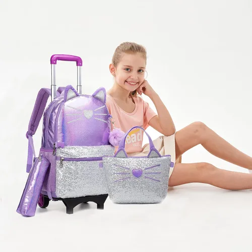 Vista 5 de Meetbelify Mochila con ruedas para niñas con ruedas para niñas para escuela primaria