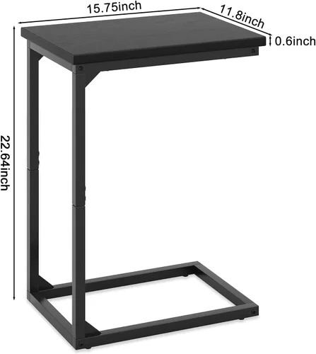 Vista 3 de Mesa auxiliar en forma de C, mesa auxiliar para sofá, mesa de sofá pequeña con marco de metal para sala de estar, dormitorio, sándalo negro