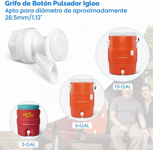 Vista 3 de 3 piezas de repuesto de grifo de agua con botón, reutilizable, compatible con enfriador de agua Igloo de 2, 3, 5 y 10 galones, sin BPA, grifo