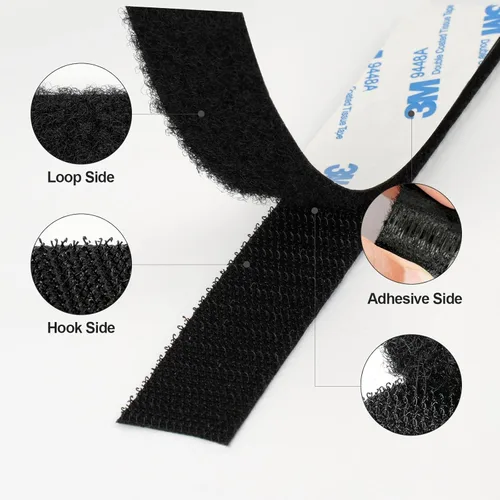 Vista 2 de Cinta autoadhesiva de gancho y bucle de 1 pulgada x 10 pies, fabricada con 3M 9448, sujetadores de tela de nailon entrelazados, cinta adhesiva