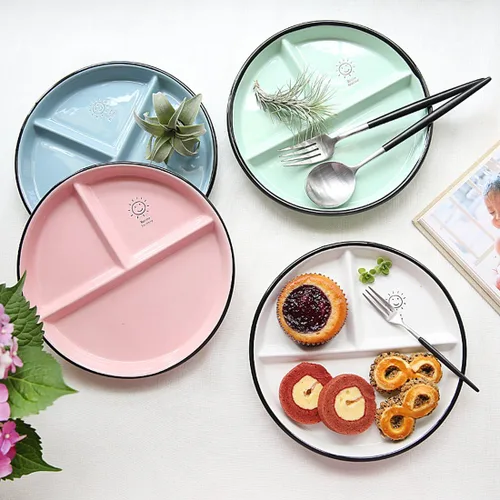 Vista 5 de CoCoMe Round Smile Sun - Plato de ensalada de postre dividido de porcelana de cerámica, 8 pulgadas (1, verde)