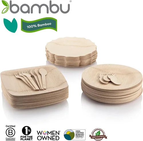 Vista 6 de Bambu Paquete de 8 platos desechables de bambú de 7 pulgadas elegantes, productos biodegradables ecológicos, platos desechables de bambú