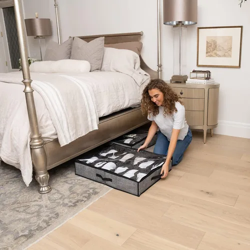 Vista 5 de Organizador de almacenamiento de zapatos debajo de la cama, juego de 2 para 24 zapatos, desliza este resistente organizador de zapatos debajo
