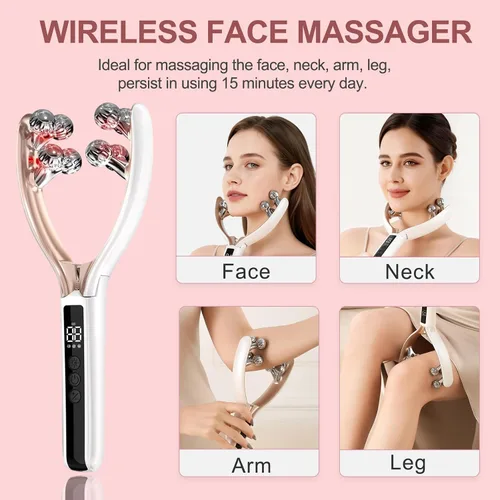 Vista 2 de CXGRISE Masajeador facial inalámbrico, rodillo facial eléctrico 3D, herramienta recargable para esculpir y aliviar la hinchazón en forma de V