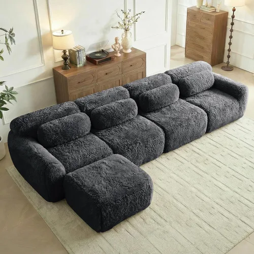 Vista 11 de Sofás de nube sin hueso de 80.4 pulgadas, tela de felpa suave y esponjosa, sofá cama modular con 2 otomanas, sofás de dos plazas de chocolate,