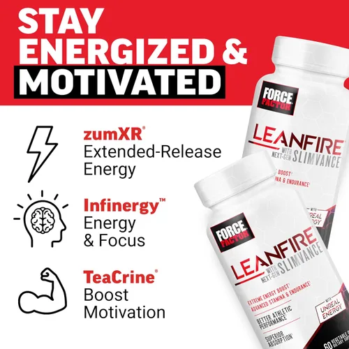 Vista 4 de Force Factor LeanFire con quemador de grasa termogénico avanzado SLIMVANCE de próxima generación para pérdida de peso con vitaminas B y Capsimax