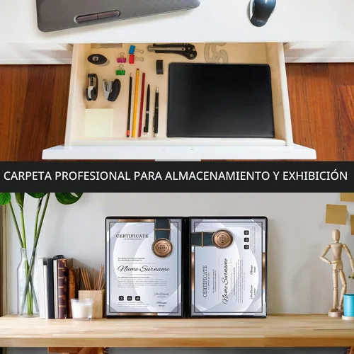 Vista 6 de Funda para diploma de 8.5 x 11 pulgadas, acolchado para certificado de premio, piel sintética, color negro