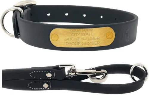 Vista 20 de Regal Dog Products Collares de perro pequeños negros impermeables con placa de nombre personalizada grabada Collar de perro de Biothane