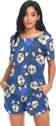Vista 10 de Ollabaky Conjunto de pijama de perro de animales para mujer, conjunto de pijama de manga corta, conjunto de descanso para mujer Multi 01