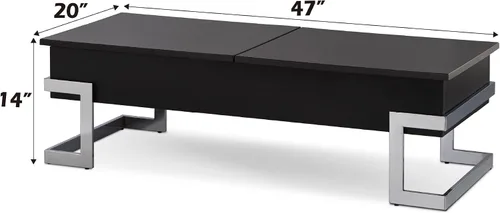 Vista 3 de Acme Mesa auxiliar rectangular con parte superior elevadora y patas de metal para sala de estar, oficina en casa, 2 unidades de almacenamiento Negro