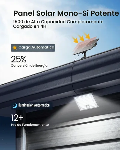 Vista 3 de Mini luces solares para exteriores con sensor de movimiento, 170 luces LED solares de inundación al aire libre del atardecer al amanecer con cable