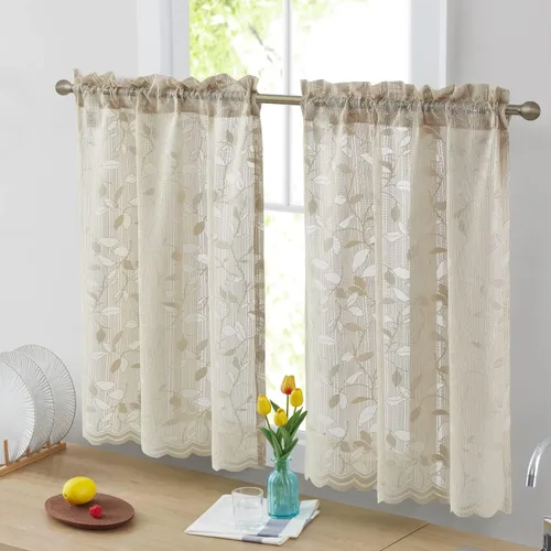 Vista 9 de HLC.ME Joyce - Cortina de encaje transparente para cocina, cafetería, para ventanas pequeñas, cocina y baño, 30 pulgadas de ancho x 36 pulgadas