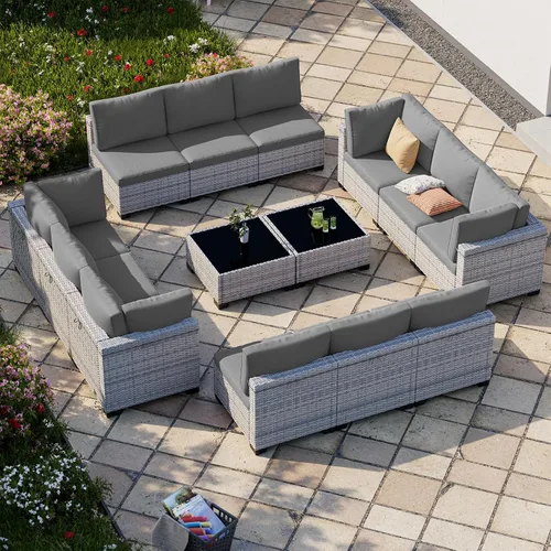 Vista 91 de Juego de sofá modular de mimbre de polietileno para exteriores Gris