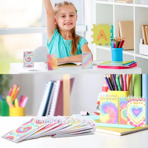 Vista 6 de 24 piezas de mini blocs de notas con estilo teñido anudado multicolor, cuadernos de bolsillo para niños, cuadernos en espiral mini, divertidos