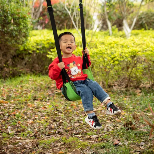 Vista 3 de Patio interior y al aire libre Patio Patio Kids Fun Hanging Mesh Fabric Tree Swing con correa ajustable (verde)