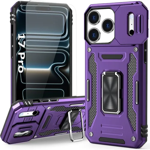 Vista 36 de Funda compatible con iPhone17 Pro con soporte, cubierta de cámara y protector de pantalla HD, doble capa a prueba de golpes, protección contra