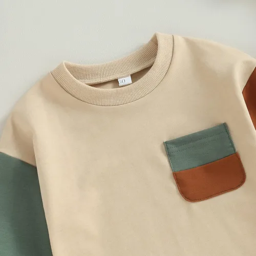 Vista 5 de AEEMCEM Sudadera de bloque de color para bebé niño y niña, mameluco de gran tamaño, suéter de burbujas de manga larga, con bolsillo