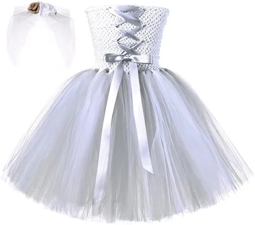 Vista 2 de IBAKOM Disfraz de Halloween aterrador para niños 2 piezas vestido de novia de esqueleto trajes de boda de la muerte para niños pequeños disfraz