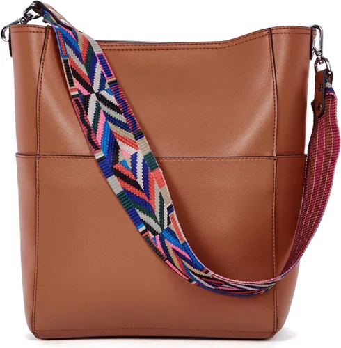 Vista 21 de BROMEN Bolsa Hobo para mujer, diseñada con cuero vegano, de hombro, bandolera