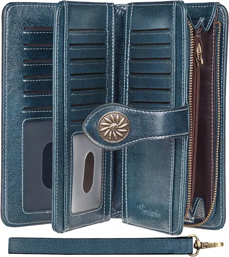 Vista 7 de Travelambo Cartera para mujer, de gran capacidad, con bloqueo RFID, de piel auténtica, cartera