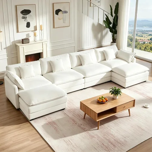 Vista 16 de Sofá modular modular con otomano: sofá moderno en forma de L de 76.7 pulgadas, cómodo sofá biplaza, sofá de 3 plazas de felpilla con almohada