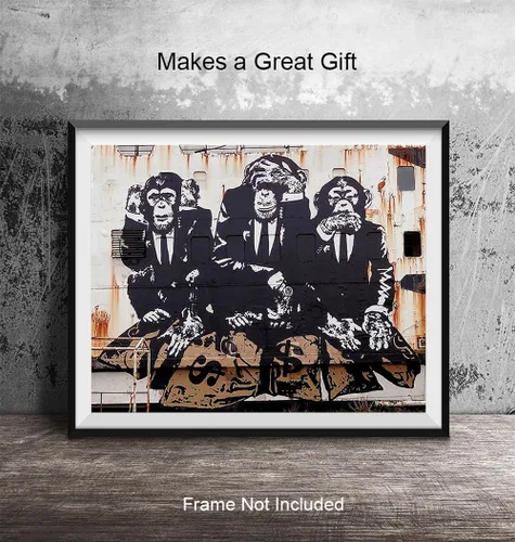 Vista 5 de Banksy - Arte de pared de graffiti – Decoración de pared de oficina – Póster motivacional – Arte genial de empresario para hombres – Cueva de hombre