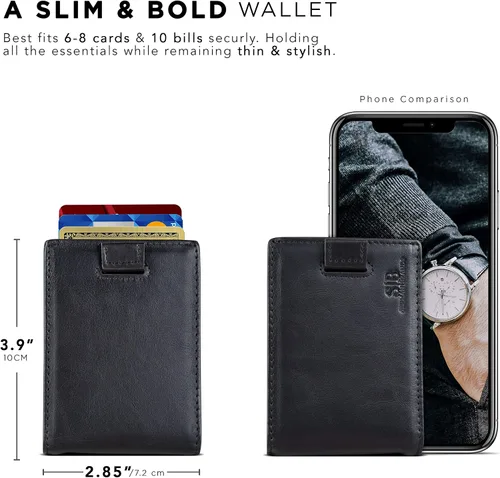 Vista 4 de SERMAN BRANDS RFID Blocking Bifold Slim Genuine Leather Minimalist Front Pocket Wallets for Men Money Clip