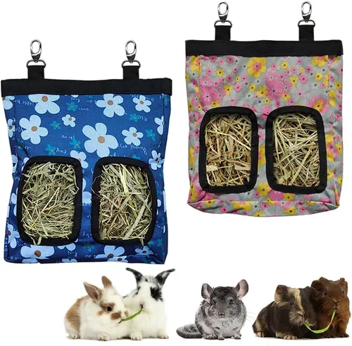 Vista 17 de RIOUSSI Comedero de heno para conejillos de indias, bolsa de alimentación Azul (Blueflower)