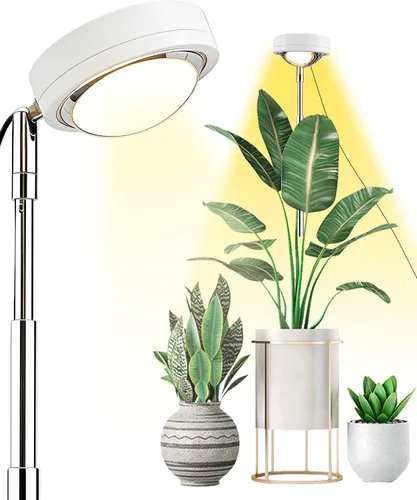 Vista 10 de yadoker - Luz de cultivo de plantas, luz LED de espectro completo para plantas de interior, lupa negra, altura ajustable, temporizador automático