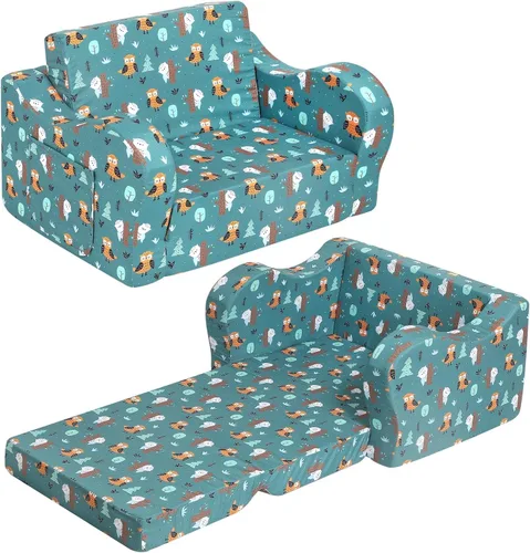 Vista 8 de MOMCAYWEX Sofá para niños, sofá de espuma abatible 2 en 1, silla plegable suave para juegos, azul