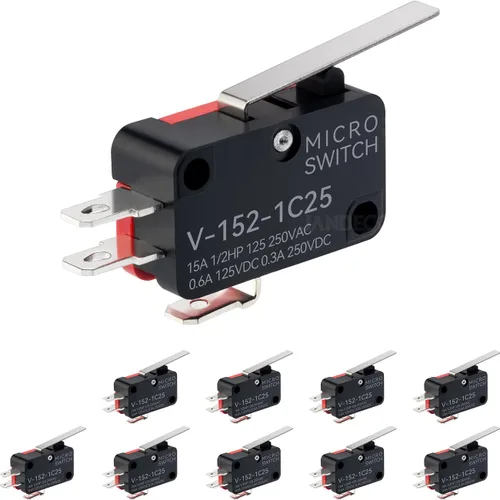 Vista 7 de 10 piezas Interruptor de límite de plomo, micro interruptor de acción Snap SPDT 1NO 1NC V-15-1C25