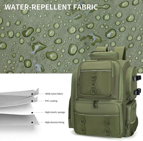 Vista 4 de WANOON Mochila de pesca, bolsa de aparejos, con cajas de aparejos. Bolsa de pesca grande, materiales fuertes