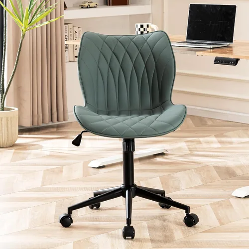 Vista 12 de YOUNUOKE - Silla de escritorio sin brazos con ruedas, sillas de oficina en casa, color verde aguacate PU Leather Comfy Task Chair with Wheels