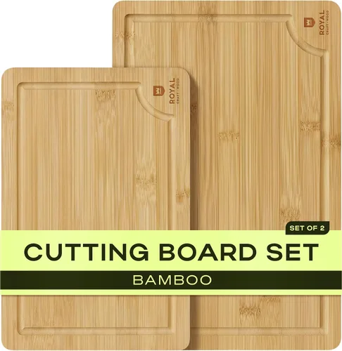 Vista 11 de ROYAL CRAFT WOOD Tabla de cortar de madera, tablas de cortar de bambú con ranura para jugo, tabla de cortar de cocina para carne, queso y verduras