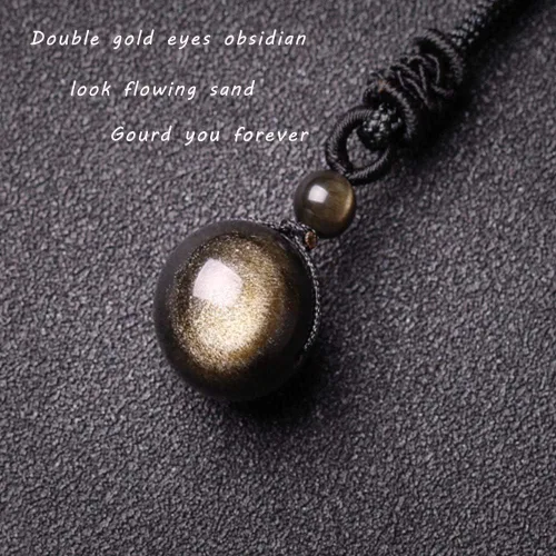 Vista 9 de Sinymilk Collar con dije de ónix de obsidiana de oro natural, cuentas de ojos de arco iris, Obsidiana dorada, Obsidiana