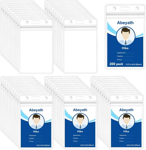 Vista 9 de ABEYATH Paquete de 10 portatarjetas de identificación extragruesos, resistente al agua, plástico transparente, PVC, bolsillo vertical resellable