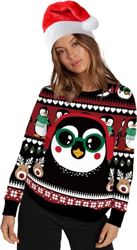 Vista 4 de ALBIZIA sudadera unisex con cuello redondo y estampado de animales, suéter feo de Navidad