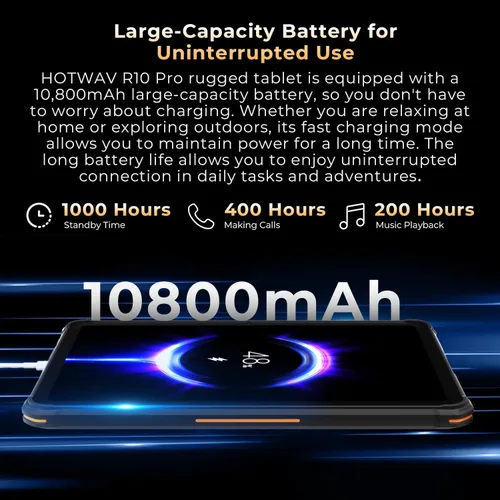 Vista 5 de HOTWAV R10 Pro 2025 Tableta Resistente Android 14 - 10.1 Pulgadas HD+ 10800mAh Tableta Impermeable, 20GB RAM+256GB ROM/1TB TF Tablets